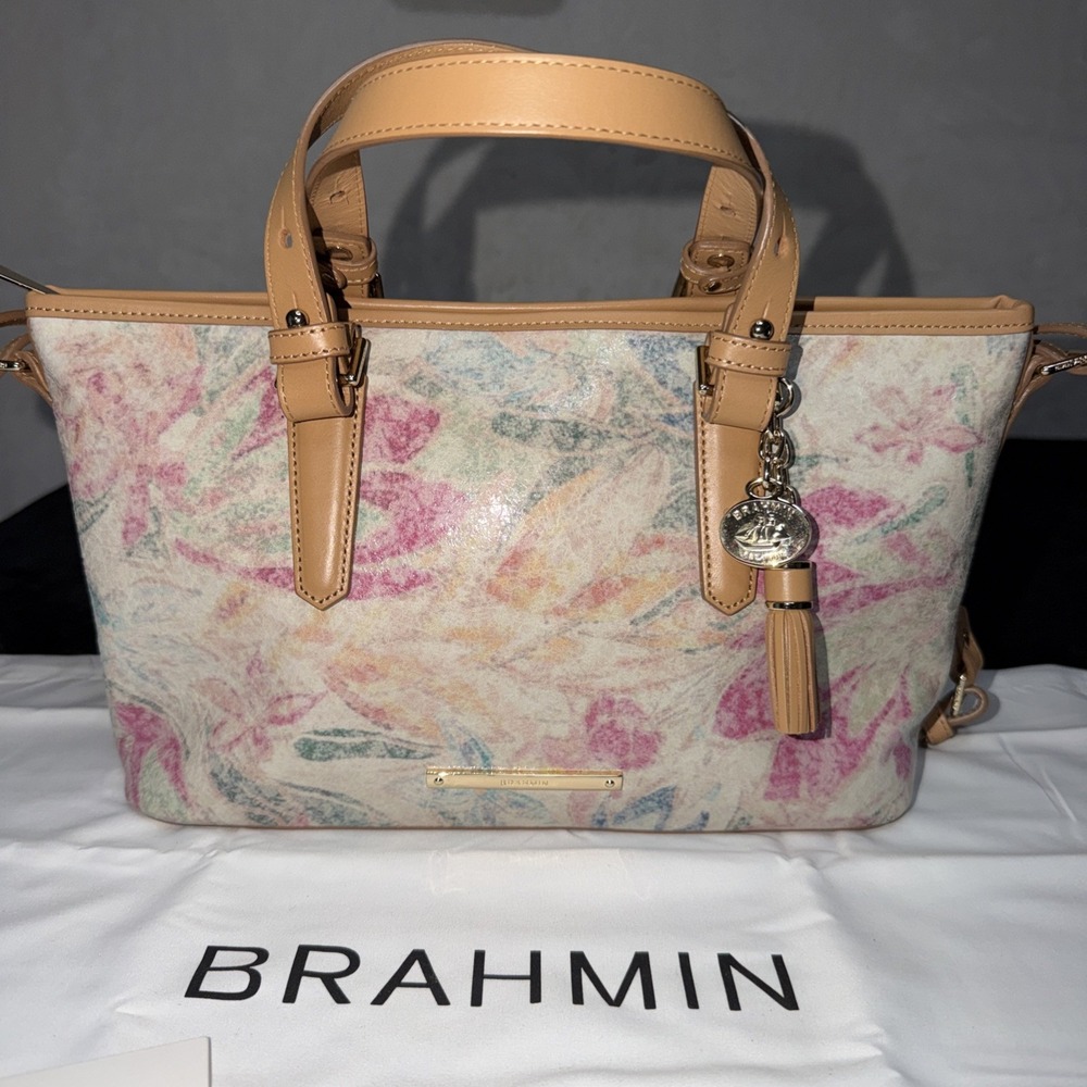 NWT Brahmin Mini Asher Leather Satchel/Shoulder Bag in Creme Talitha